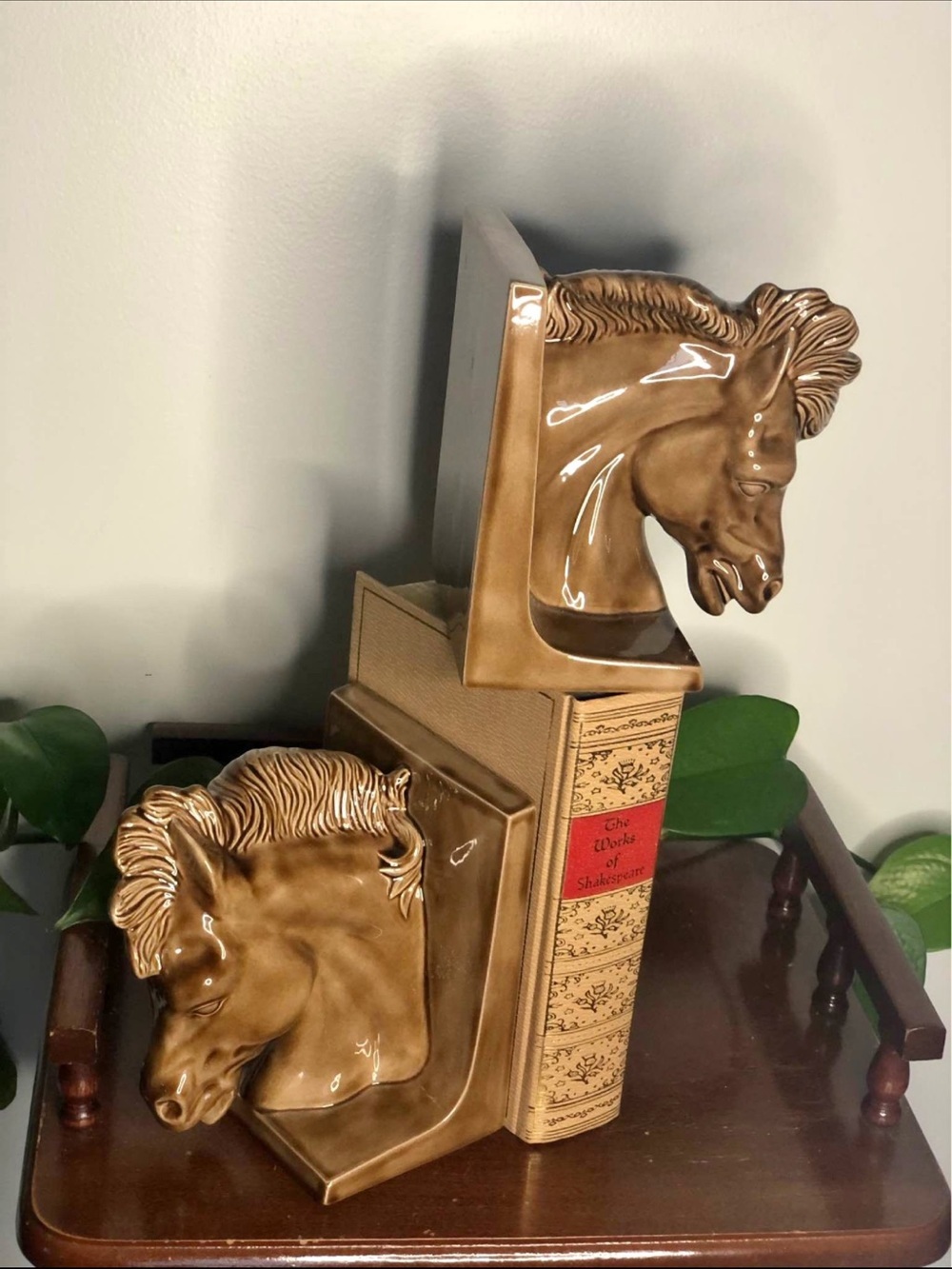 Brown Ceramic Horse Head Decor Bookends - Brown